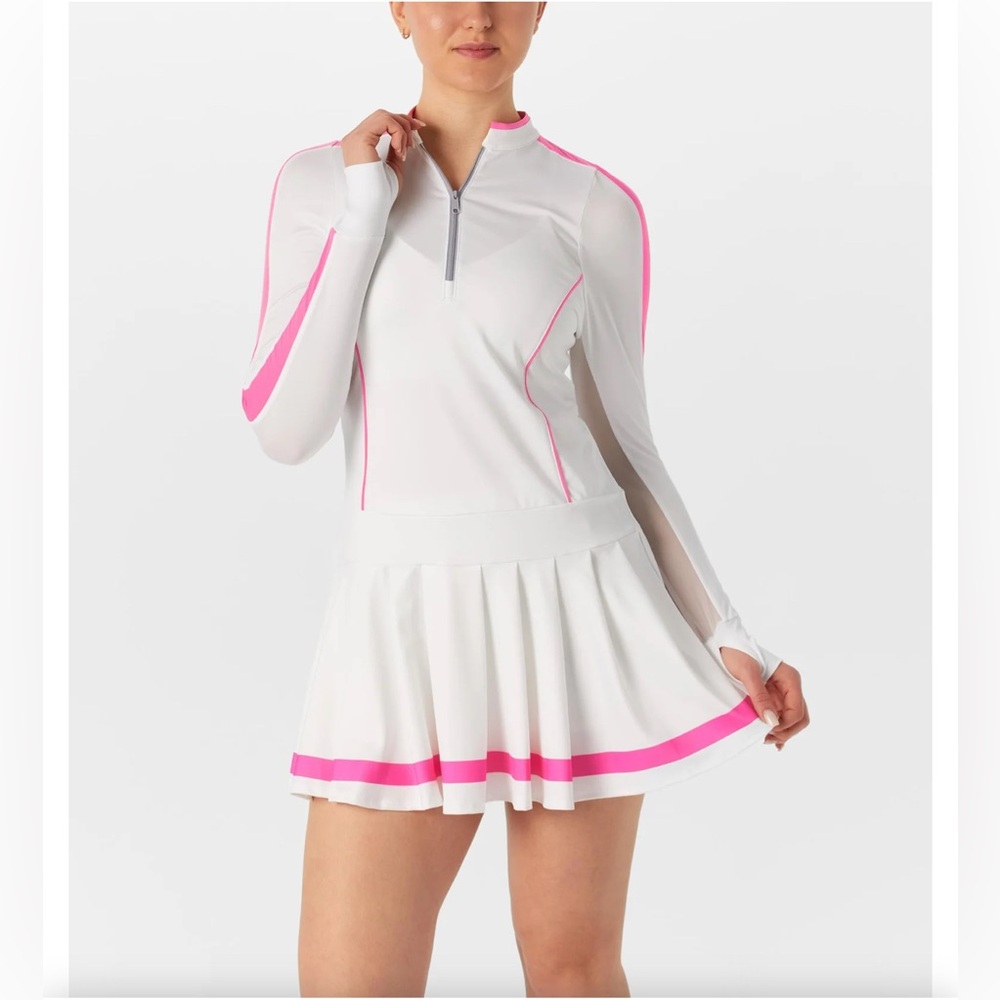 Lucky in Love Women's Fast Motion long sleeve Dress-White & Pink Athletic Dress
